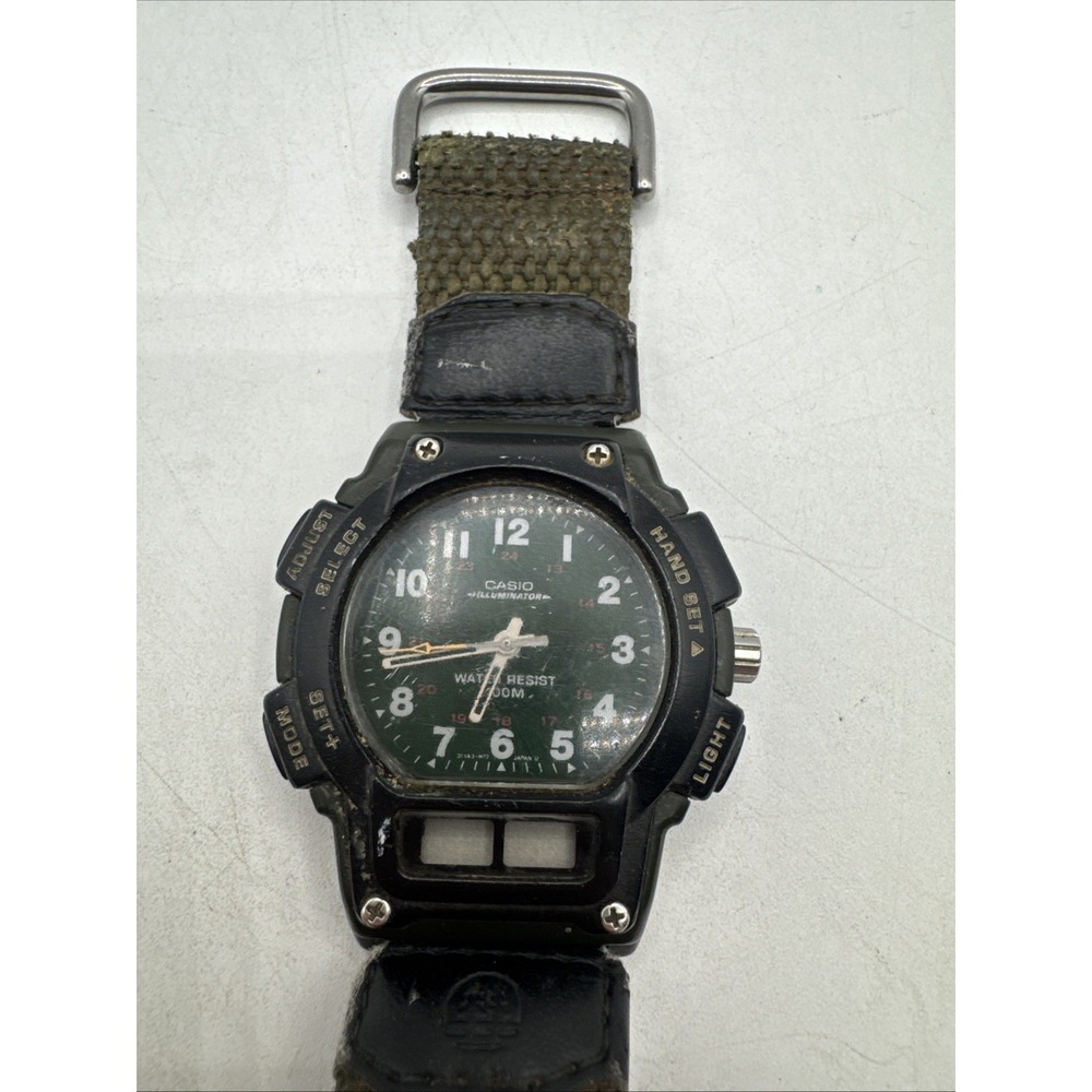Casio Forester FT-610 Watch Men Green Analog Digital Alarm Daydate Round